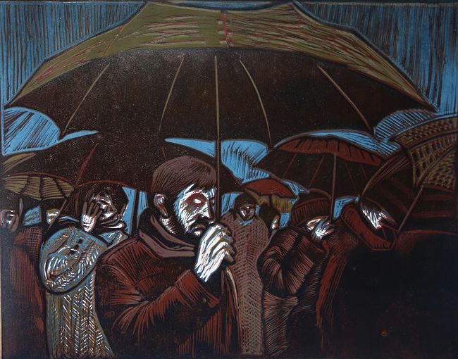 Ольга Охлопкова. Картинки. Цветная линогравюра, 27х38 см, 2018
