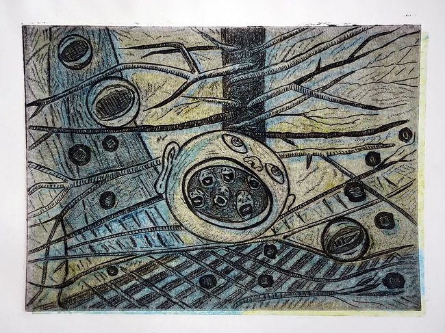 Ольга Охлопкова. Картинки. Шарики. цветная гравюра, 28 х 38 см, 2019