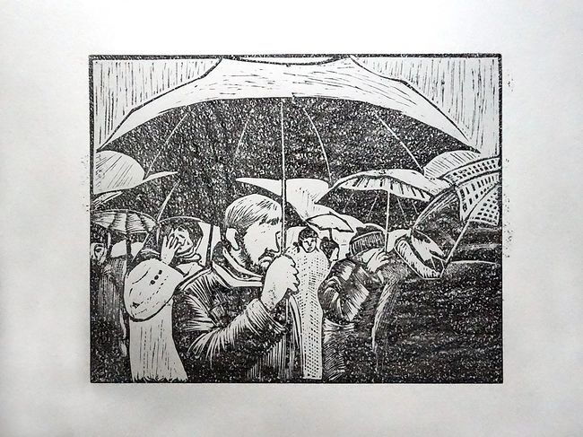 Ольга Охлопкова. Картинки. Линогравюра, 27х38 см, напечатано ложкой, 2019