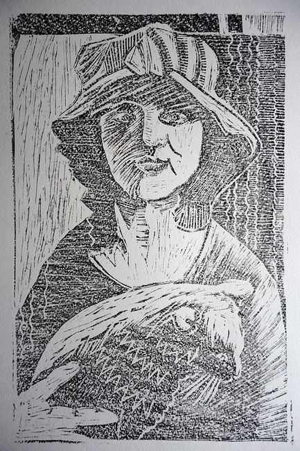 Ольга Охлопкова. Картинки. Селфи с Барсиком, гравюра на пластике, 30х40 см, напечатано валиком для обоев, 2019